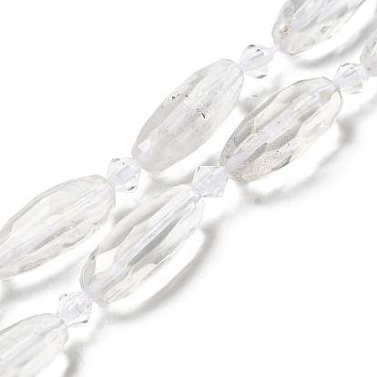 Natural Quartz Crystal Beads Strands, Rock Crystal Beads, with Seed Beads, Faceted, Oval