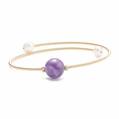 Bracelet manchette enroulé avec perles naturelles et pierres précieuses, bracelet torque en laiton pour femme, or