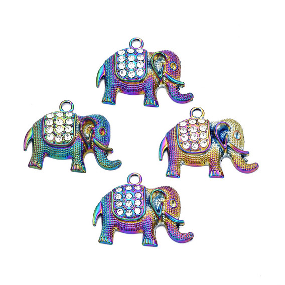 Configuración de diamantes de imitación colgante de aleación de color arcoíris, con pedrería cistal, sin plomo y cadmio, elefante
