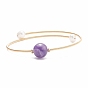 Natural Pearl & Gemstone Round Beaded Wrap Cuff Bangle, Brass Torque Bangle for Women, Golden