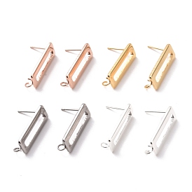201 Stainless Steel Stud Earring Findings, with Vertical Loop and 316 Stainless Steel Pin, Rectangle