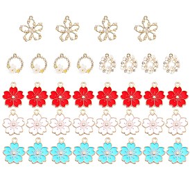 Alloy Enamel Pendants, with Acrylic and Crystal Rhinestone, Round Ring with Flower, Colorful