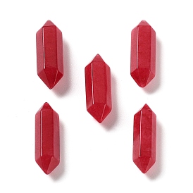 Natural Jade Double Terminated Pointed Beads, Dyed & Heated, No Hole, Faceted, Bullet, Red