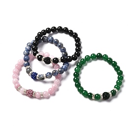 Bracelets extensibles de pierres précieuses mélangées naturelles pour femmes hommes, avec de la pâte polymère et des perles de strass en laiton