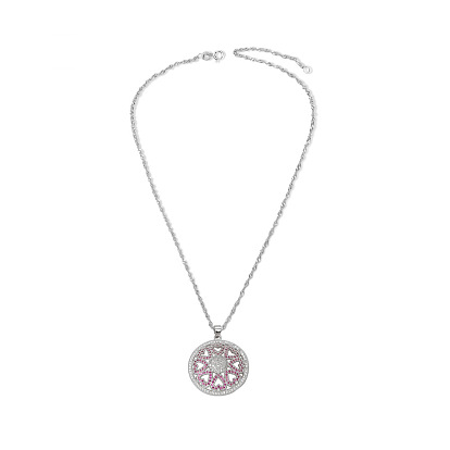 Ожерелье shegrace Fashion 925 из стерлингового серебра, круглый кулон с микро проложить красный ааа кубический цирконий сердце, 17.7 дюйм