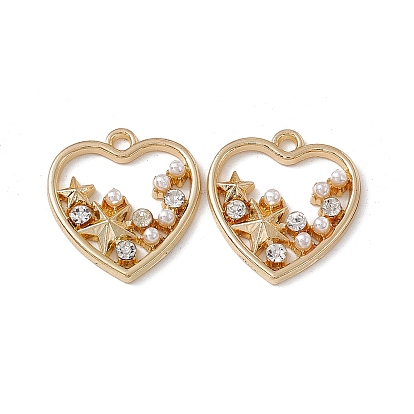 Alloy Crystal Rhinestone Pendants, with ABS Plastic Imitation Pearl Beads, Heart with Star Charm
