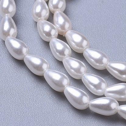 Polished Shell Pearl Beads Strands, Teardrop