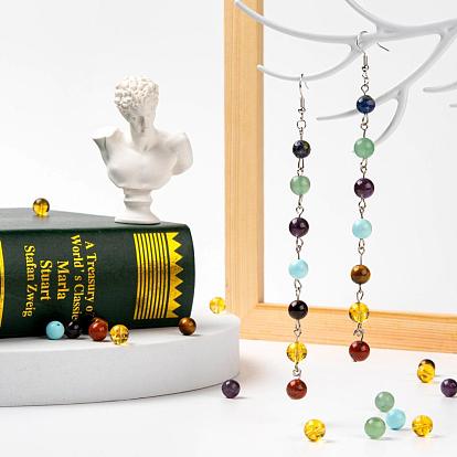 100 pcs 7 kits de pierres de guérison chakra yoga couleurs, améthyste naturelle & lapis-lazuli & turquoise & aventurine verte & oeil de tigre & citrine & perles de jaspe rouge, ronde