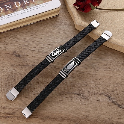 Bracelets de corde tressée en cuir, bracelet scorpion/feuille en acier inoxydable avec boucle