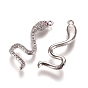 Brass Micro Pave Cubic Zirconia Pendants, Snake, Clear
