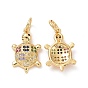 Brass Micro Pave Colorful Cubic Zirconia Pendants, with Jump Ring, Tortoise Charms