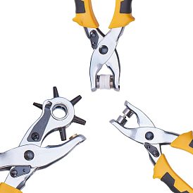 3 in 1 Leather Belt Hole Punch, Eyelet Plier & Snap Button & Grommet Setter Tool Kit, Steel with PVC Plastic Handle
