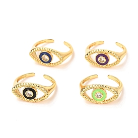 Кольца-манжеты с золотой эмалью и конским глазом для женщин, открытые кольца из латуни с микропейвом и прозрачным фианитом