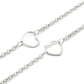 304 Stainless Steel Cable Chains, with 201 Stainless Steel Hollow Heart Links, Soldered, with Spool