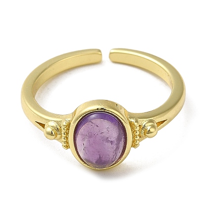 Овальные открытые кольца-манжеты из натуральных смешанных драгоценных камней, латунное кольцо на палец, без кадмия и без свинца