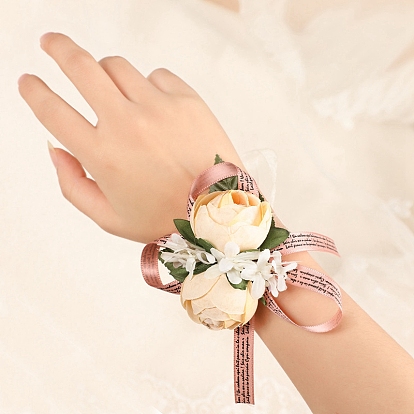 Silk Cloth Imitation Rose Wrist Corsage, Hand Flower for Bride or Bridesmaid, Wedding, Party Decorations