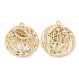 Brass Micro Pave Cubic Zirconia Pendants, with Glass Finding, Nickel Free, Flat Round