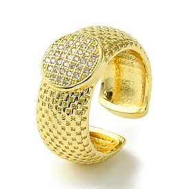 Brass Micro Pave Cubic Zirconia Open Cuff Rings, Flat Round