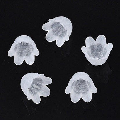 Transparent Acrylic Bead Caps, Frosted, Flower, 6-Petal