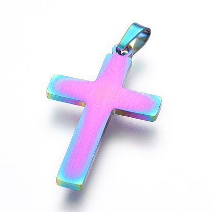 Ion Plating(IP) 304 Stainless Steel Pendants, For Easter, Cross with Word Jesus