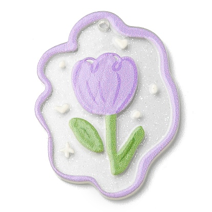 Poudre de poussière de paillettes transparente, pendentifs acryliques, fleur