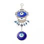 Vidrio azul turco mal de ojo colgante decoración, con diseño de flor y luna de aleación, Adorno de amuleto para colgar en la pared del hogar