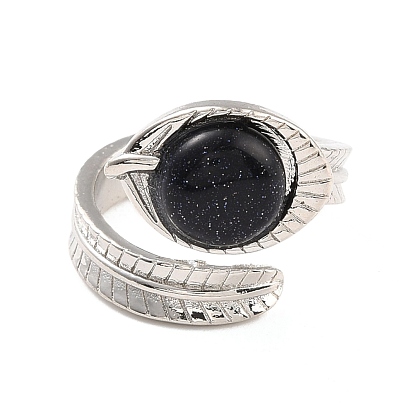 Кольцо-манжета с овальным камнем, открытое кольцо с латунным листом для женщин, без кадмия и без свинца, платина