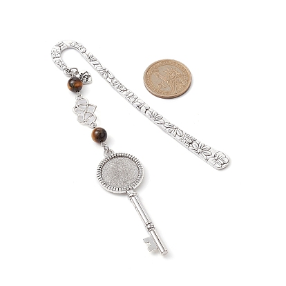 Mother's Day Key & Infinity Love Heart Pendant Bookmark with Gemstone, Flower Pattern Tibetan Style Alloy Hook Bookmarks