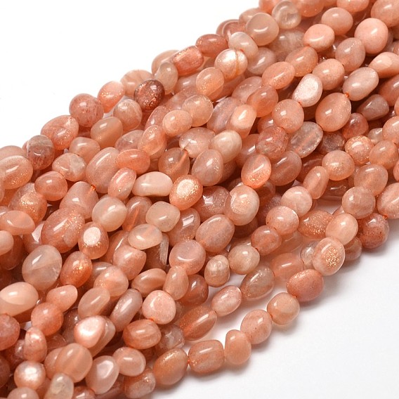 Nuggets sunstone naturelles perles brins, pierre tombée, teint, 5~10x6~7x3~7mm, Trou: 1mm, environ 14.9 pouces ~15.7 pouces