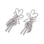 Clear Cubic Zirconia Heart Bowknot with Wheat Dangle Stud Earrings, Rack Plating Brass Long Tassel Drop Earrings  for Women, Cadmium Free & Nickel Free & Lead Free