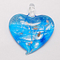 Handmade Silver Foil Lampwork Pendants, with Gold Sand, Heart, Mixed Color