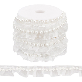 BENECREAT Pleated Organza with Plastic Beads Ribbon, with Spool
