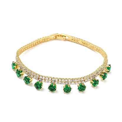 Bracelet à breloques en diamant et zircone cubique verte, avec chaînes à maillons en laiton plaquées en rack, plaqué longue durée, sans cadmium et sans plomb