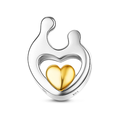 TINYSAND 925 Sterling Silver Hand in Hand Heart Charm European Beads, 12.86x10.39x8.9mm, Hole: 4.61mm