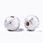 Spray Painted Natural Wooden Beads, Round with Crack Pattern