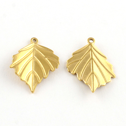304 Stainless Steel Leaf Pendants, 23.5x18x1mm, Hole: 1mm