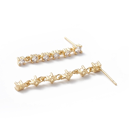 Clear Cubic Zirconia Tassel Dangle Stud Earrings, Brass Jewelry for Women, Cadmium Free & Lead Free