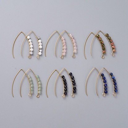 Pendants d'oreilles, avec des perles rondes de pierres précieuses, 304 crochets de boucle d'oreille en acier inoxydable et fil de cuivre