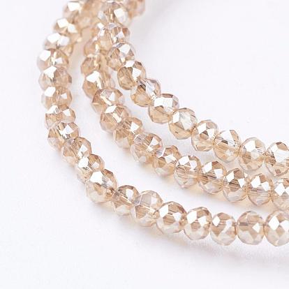 Perles en verre electroplate, plein arc-en-plaqué, facette, rondelle