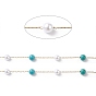 304 chaînes à maillons en perles de turquoise synthétique en acier inoxydable avec verre, non soudée, avec bobine, or
