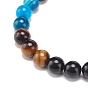 Natural Agate & Tiger Eye & Black Onyx Round Beaded Stretch Bracelet, Gemstone Jewelry for Women