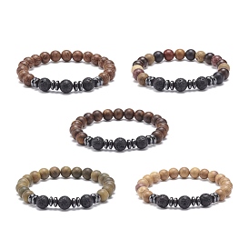 Natural Lava Rock & Wood Beaded Stretch Bracelet, Essential Oil Gemstone Jewelry for Women