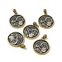 Rack Plating Brass Pendants, Cadmium Free & Lead Free & Nickle Free, Flat Round with Greece Coin Charm