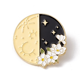 Moon with Flower Enamel Pin, Alloy Badge for Backpack Clothes, Golden