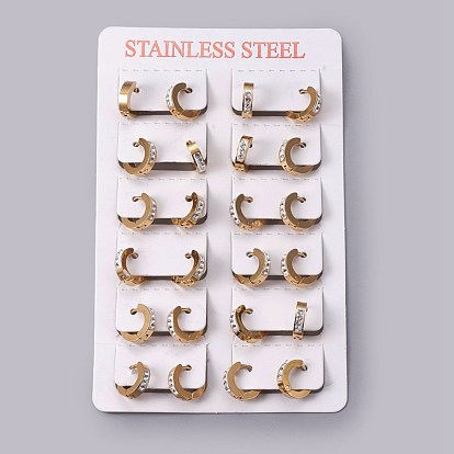 304 Stainless Steel Huggie Hoop Earrings, with Polymer Clay Rhinestone, Ring