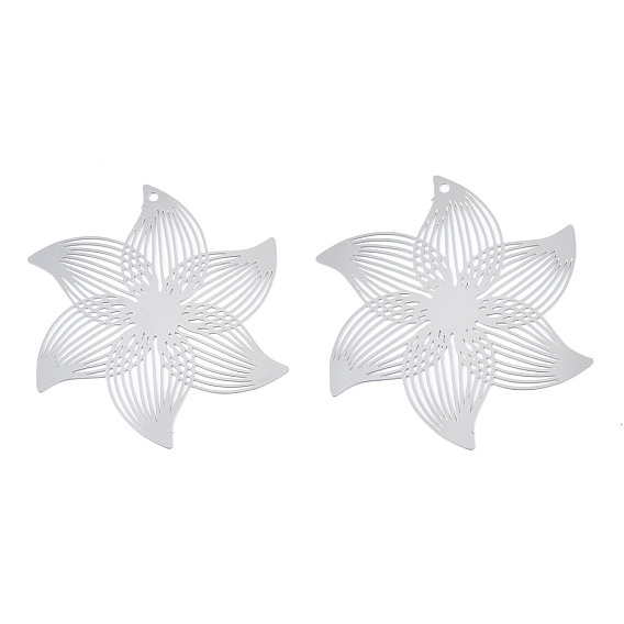 201 Stainless Steel Filigree Pendants, Etched Metal Embellishments, Flower