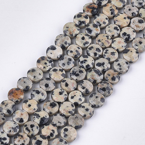 Naturelles dalmate jaspe perles brins, facette, plat rond