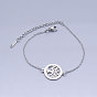 201 Stainless Steel Link Bracelets, with Lobster Claw Clasps, Tree of Life with Flat Round