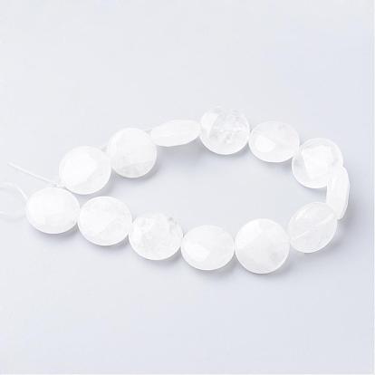 Natural Quartz Crystal Bead Strands, Rock Crystal Beads, Faceted, Flat Round