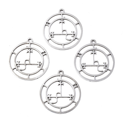 201 Stainless Steel Sigil of Lilith Pendants, Laser Cut, Flat Round